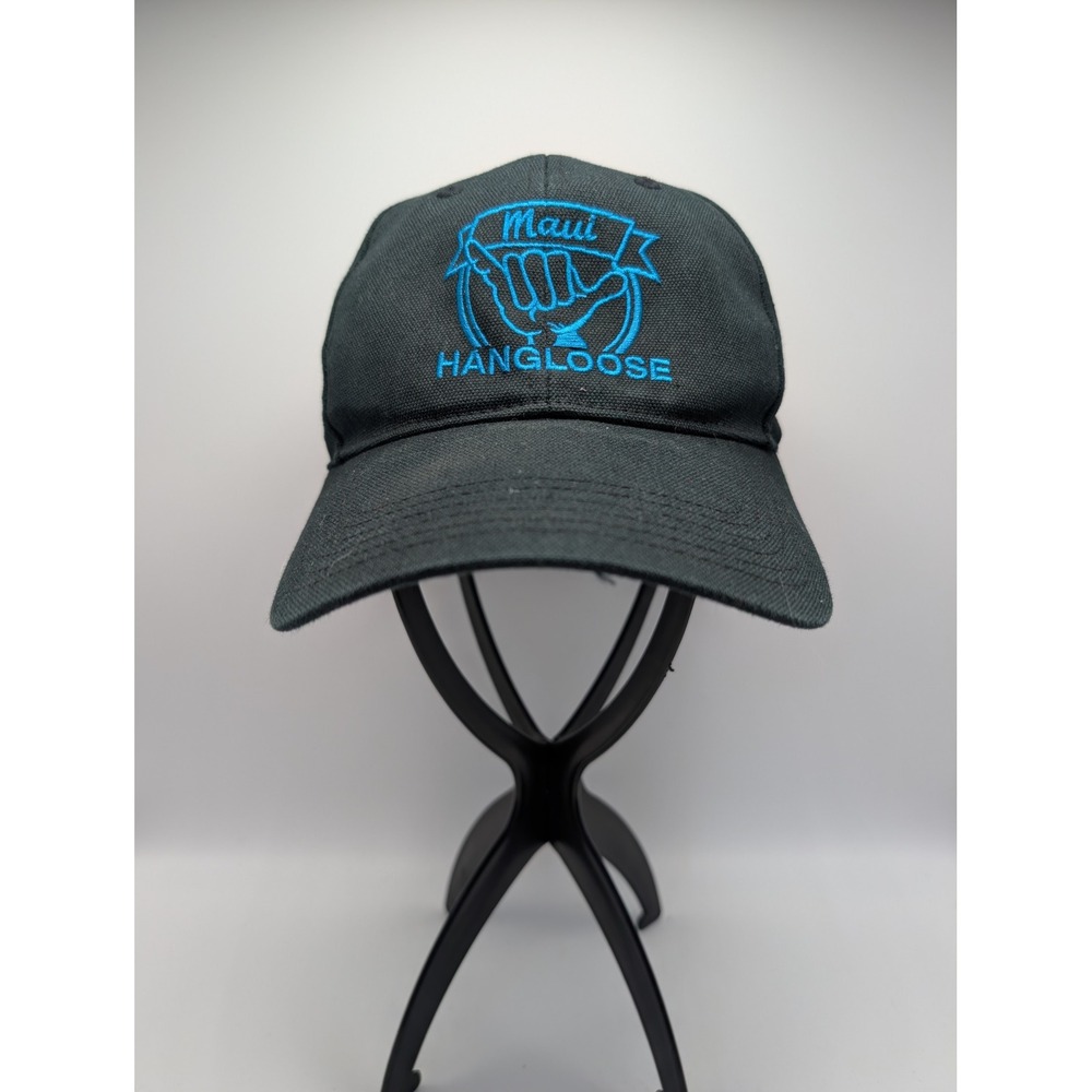 Hawaiian Headwear Maui Hangloose Snapback Hat Black Cyan Blue Shaka Embroidered